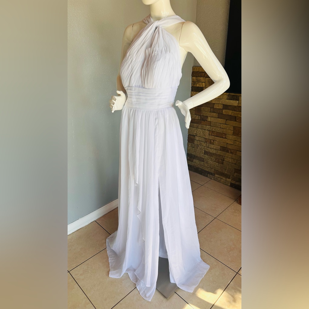 White Chiffon Wedding Dress Halter Neck V Back Maxi Size 20 Nwt